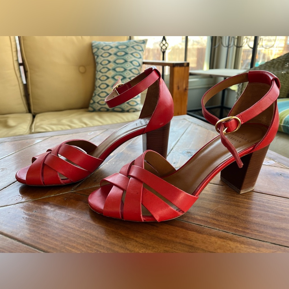 Sezane Red Block Heel Sandals